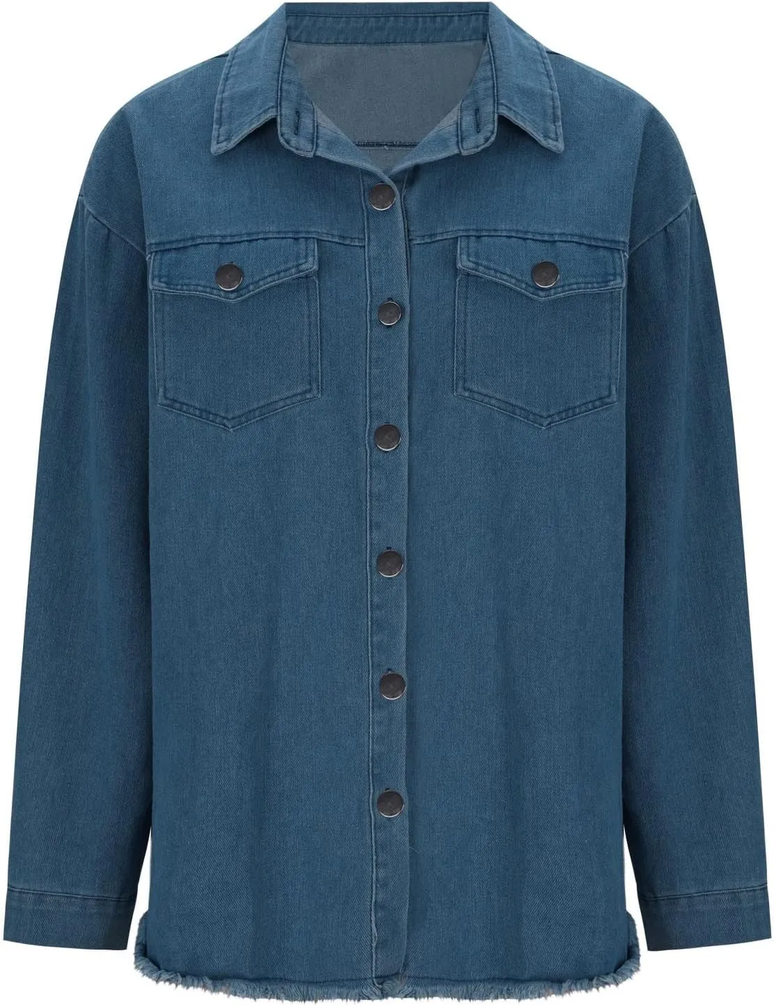 Women's Denim Jackets 2025 Trendy Distressed Frayed Hem Jacket Coat Retro Button Long Sleeve Crop Jean Shirts Pocket
