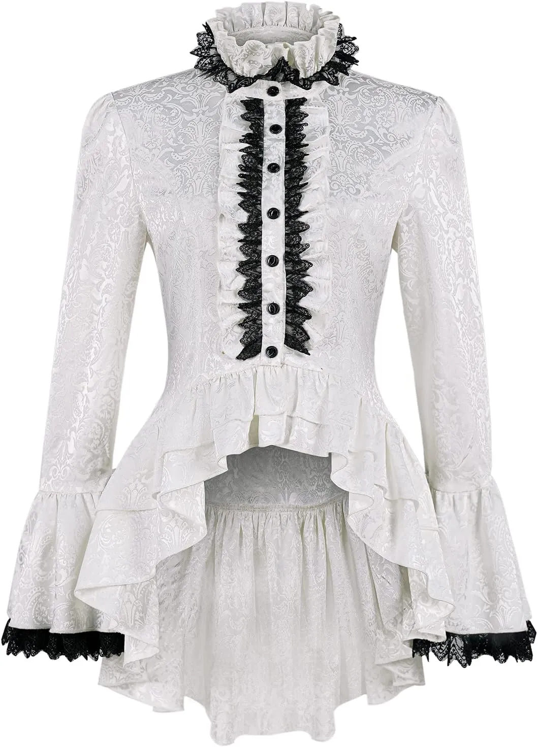 Women's Medieval Gothic Shirt Long Sleeve Victorian Blouse Vintage Lotus Ruffle Blouse.