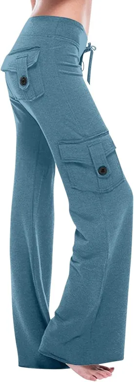 Womens Wide Leg Yoga Pants Cargo Wide Leg Plus Size Flare Leggings Baggy Pants Flare Yoga Trousers with Pockets