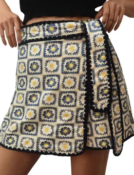 Womens Wrap Skort Printed Skirt Elastic Waist Short Mini Skirts with Side Tie
