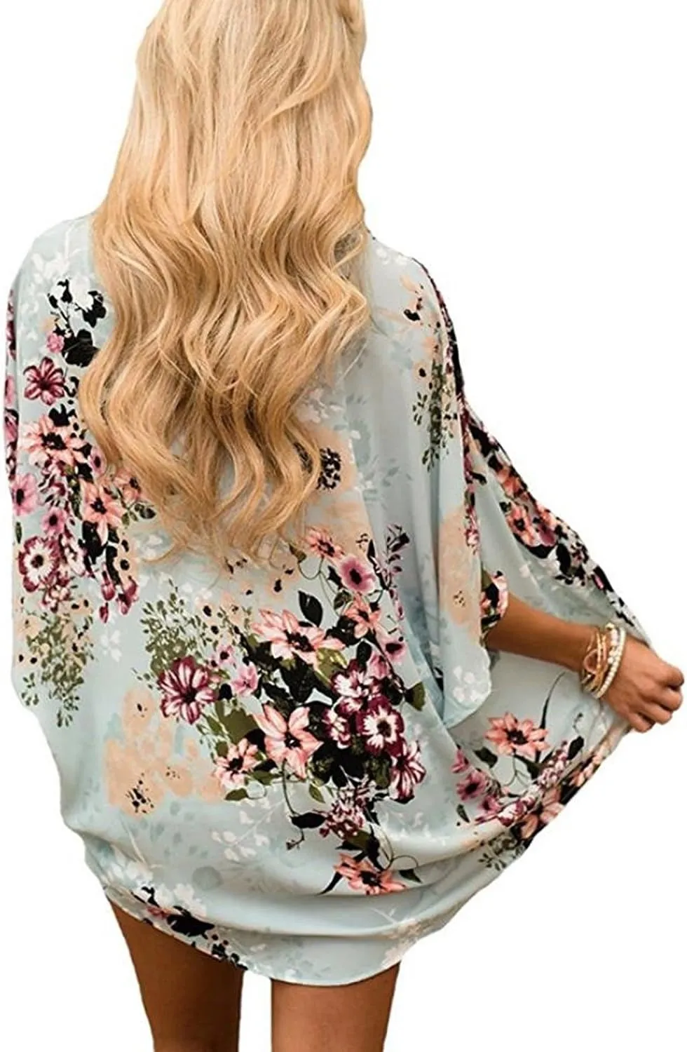 Yonala Womens Floral Kimono Loose Half Sleeve Chiffon Casual Cardigan Cover Up