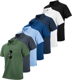 ZITY 7 Pack Mens Polo Shirts with Pocket Moisture Wicking Short Sleeve Outdoor Golf Athletic Work Multipack Shirts