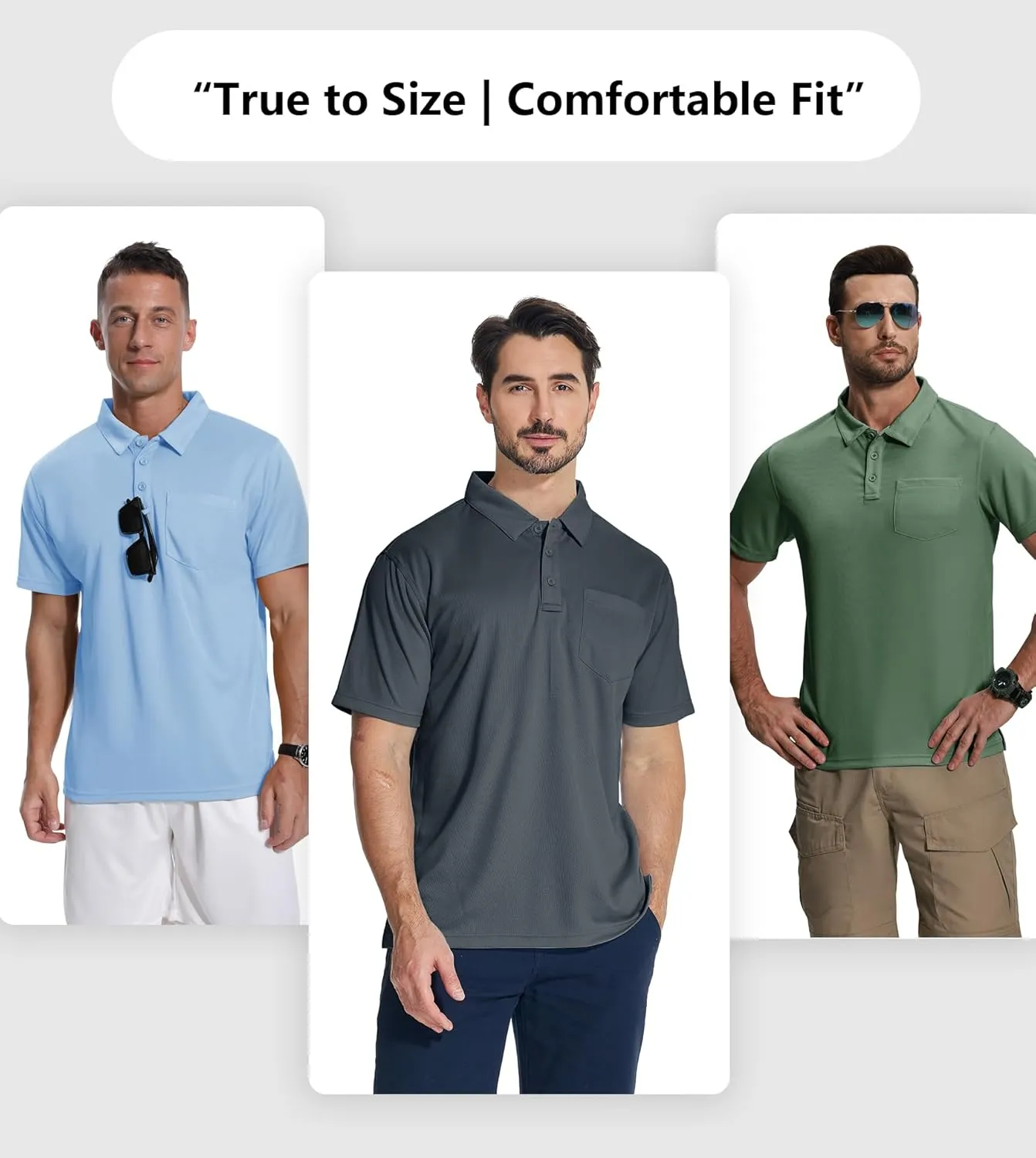 ZITY 7 Pack Mens Polo Shirts with Pocket Moisture Wicking Short Sleeve Outdoor Golf Athletic Work Multipack Shirts